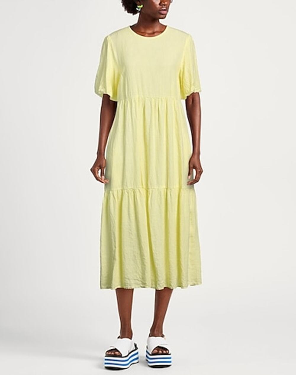 PESERICO Linen Midi Flared Dress Size 44 US 8